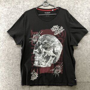 Guess T Shirt Mens XXL Skull Graphic Short Sleeve Crewneck Black Red‎ Cotton
